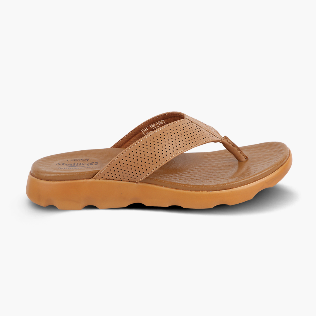 Broad Strap, Cushioned Leather Slippers for Women