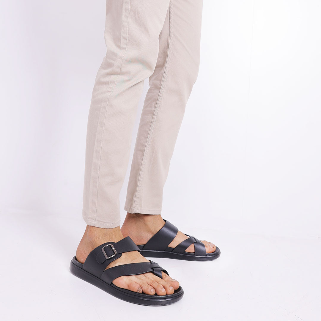 Comfy Men’s Leather Slippers with Ankle Strap