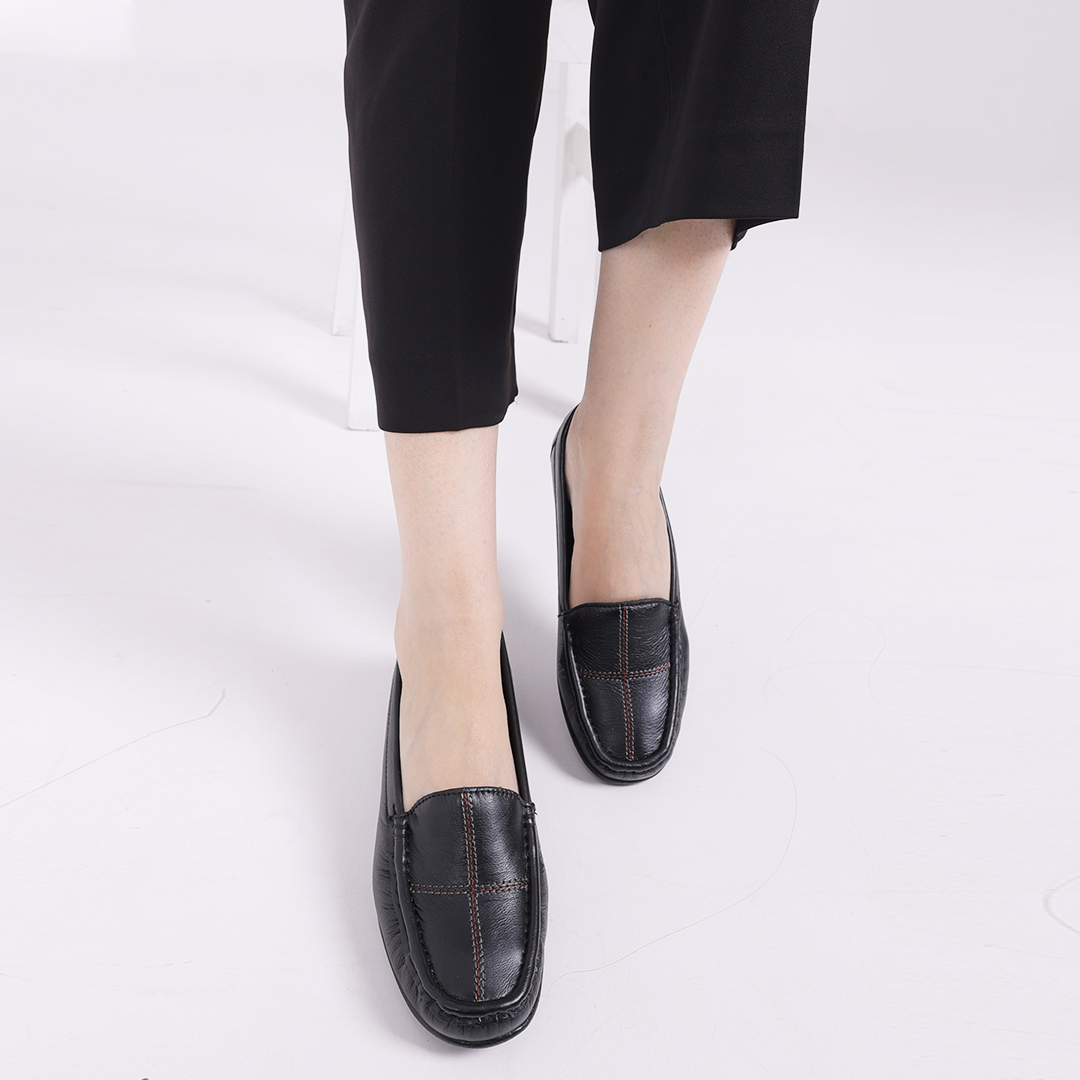 Subtle Heel Leather Loafers for Women with Arch Support