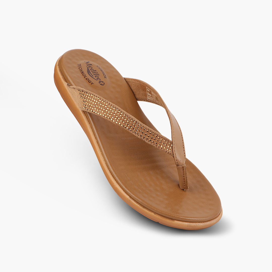 Thin Strap Leather Slippers for Women with Arch Support