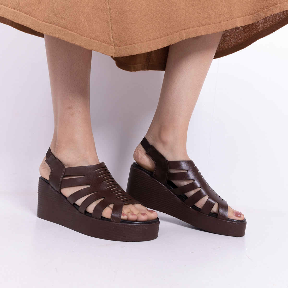 Wedge Heel Women’s Leather Sandals with Arch Support