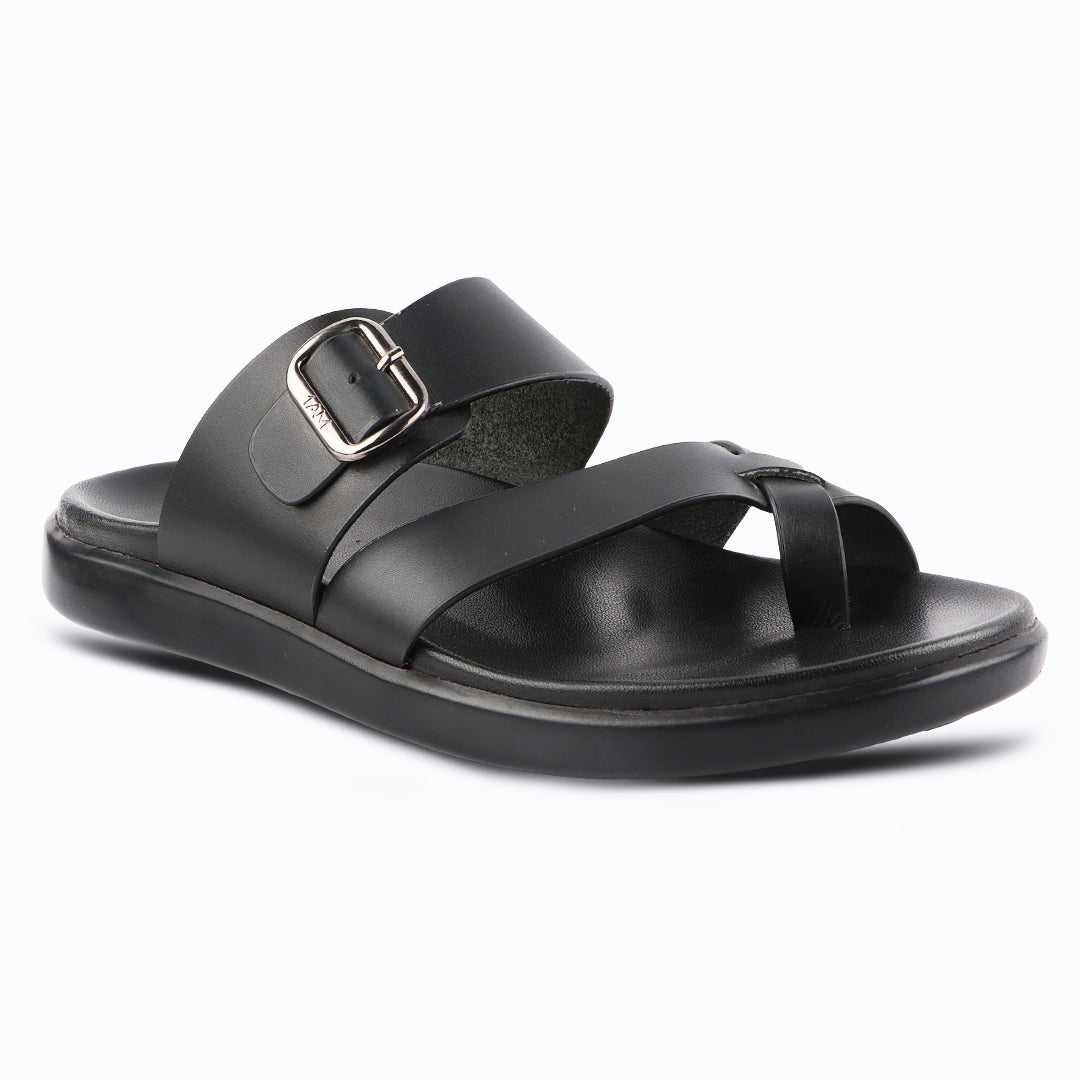 Comfy Men’s Leather Slippers with Ankle Strap