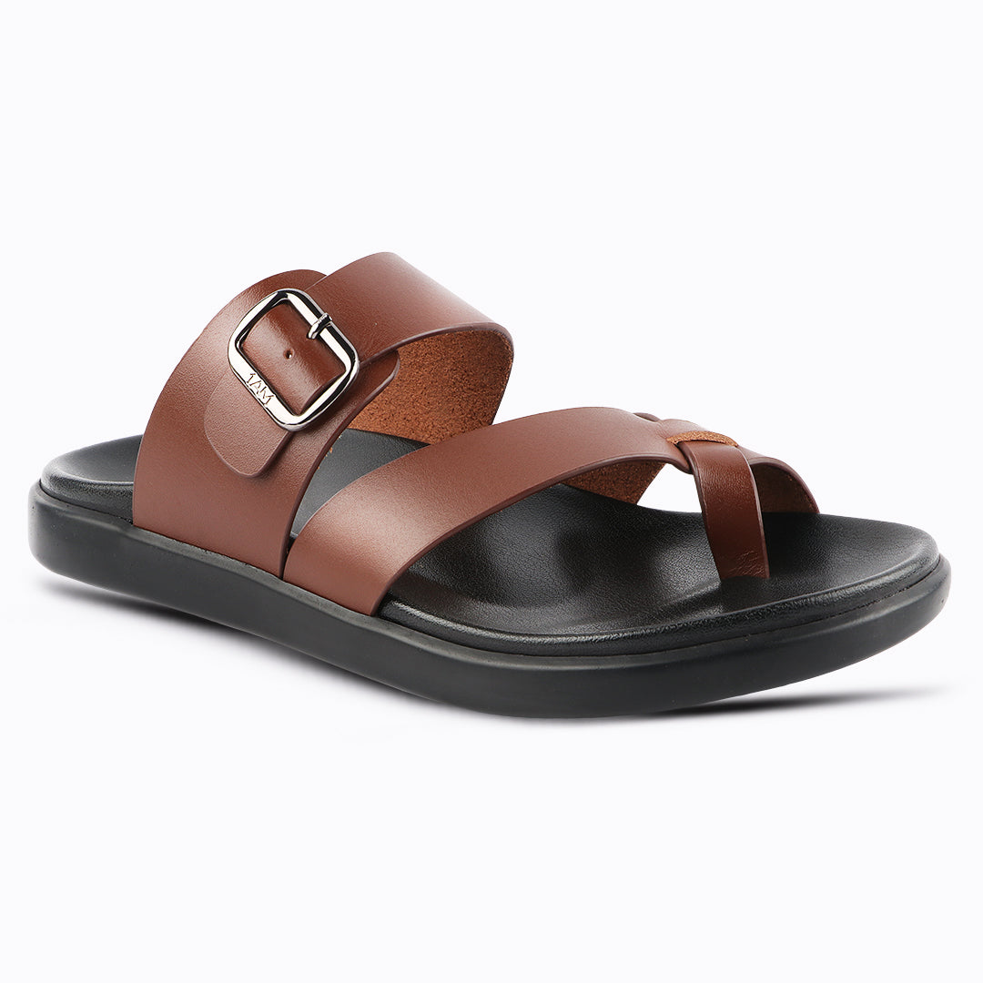 Comfy Men’s Leather Slippers with Ankle Strap