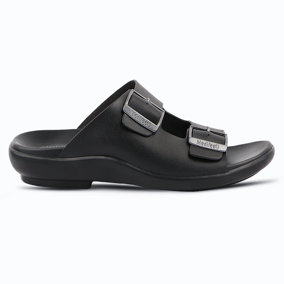 Medifeet Dual Buckle Leather Slippers for Men(Extra Comfortable with Arch Support)