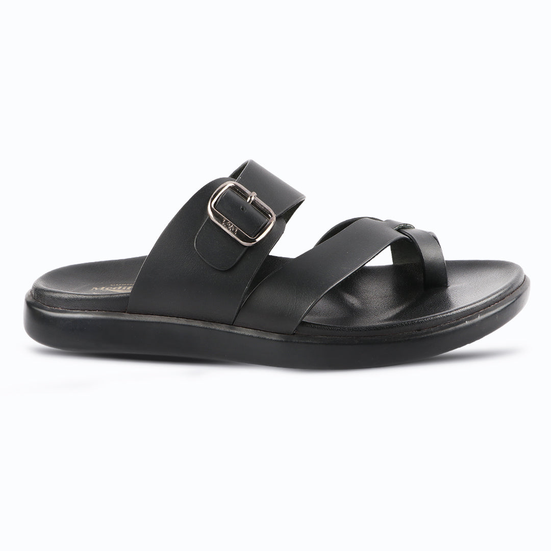 Comfy Men’s Leather Slippers with Ankle Strap