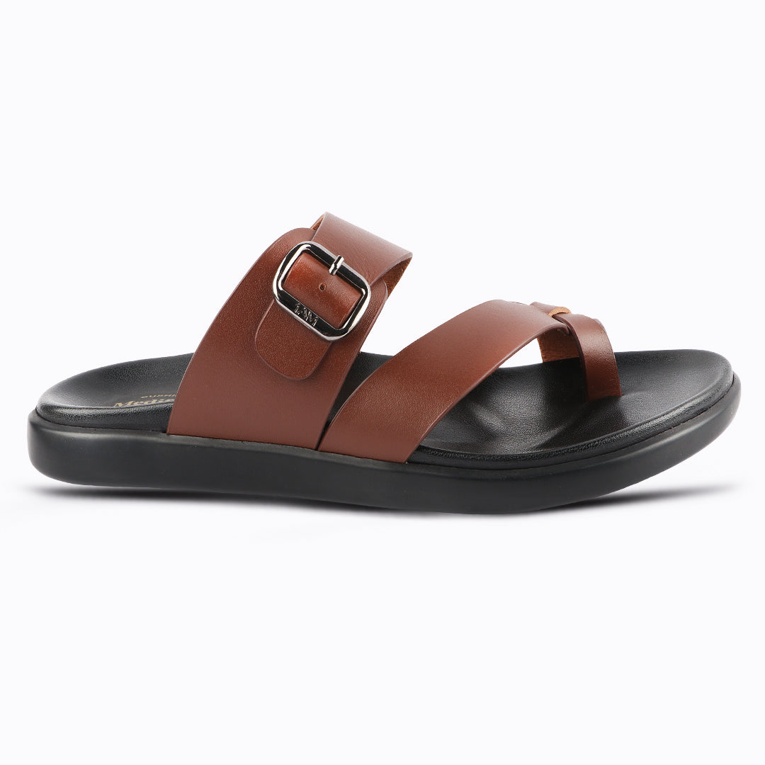 Comfy Men’s Leather Slippers with Ankle Strap
