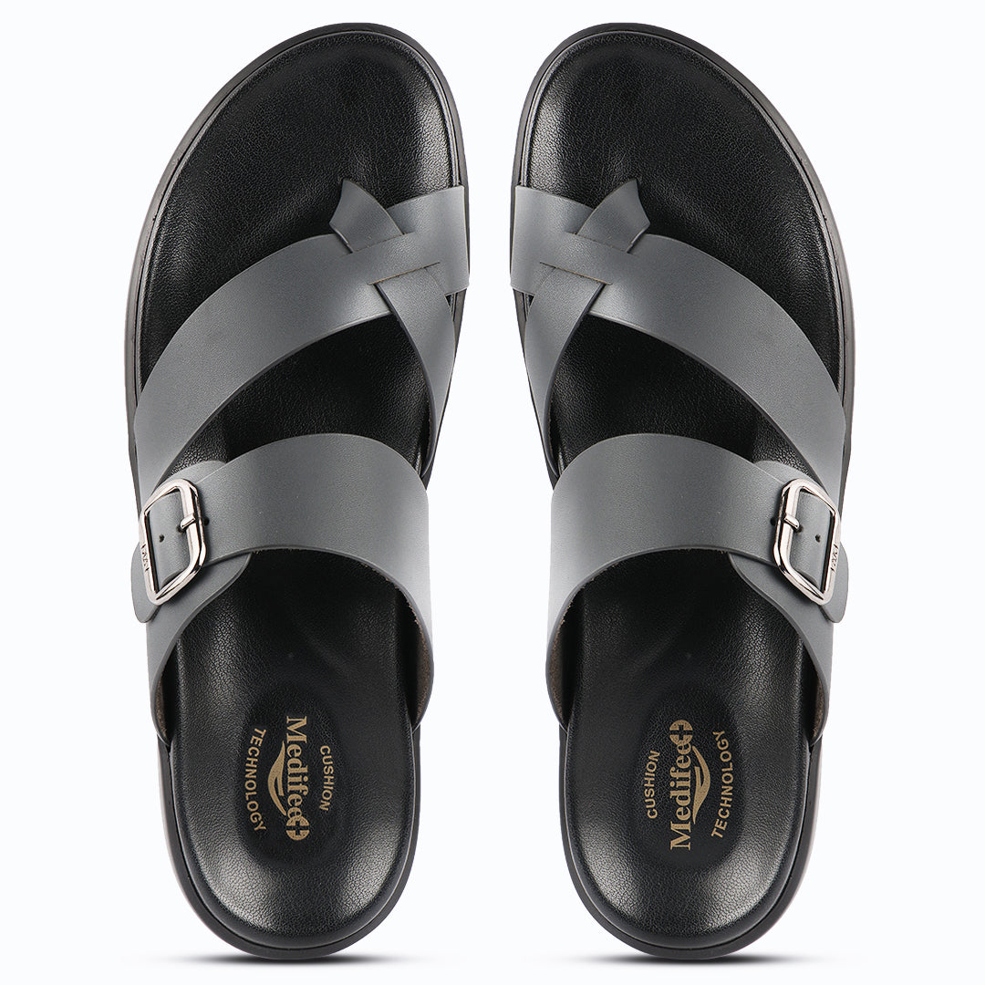 Comfy Men’s Leather Slippers with Ankle Strap