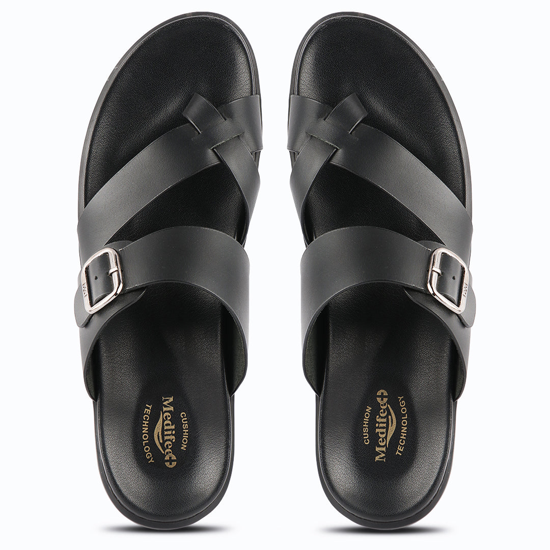 Comfy Men’s Leather Slippers with Ankle Strap