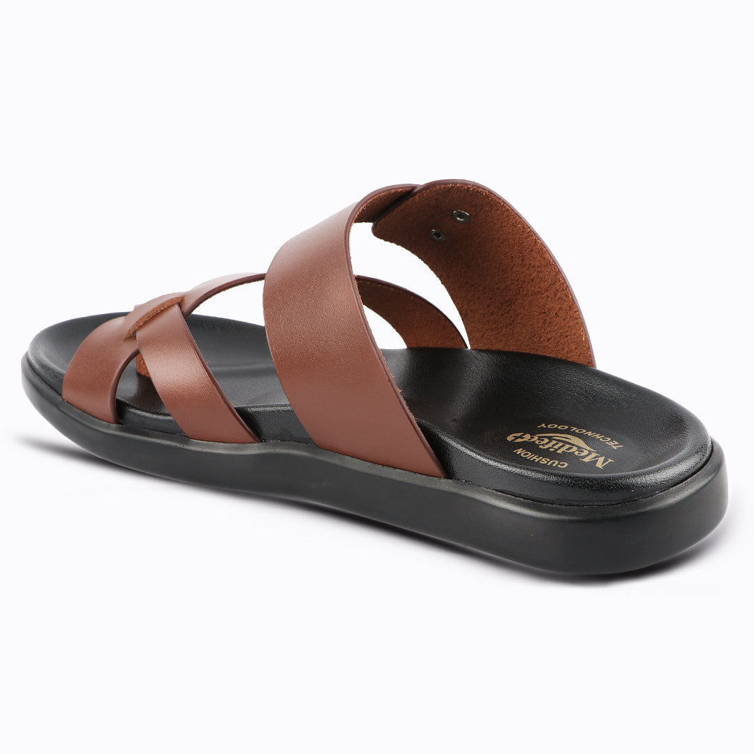 Comfy Men’s Leather Slippers with Ankle Strap