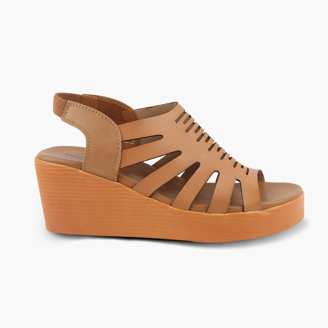 Wedge Heel Women’s Leather Sandals with Arch Support