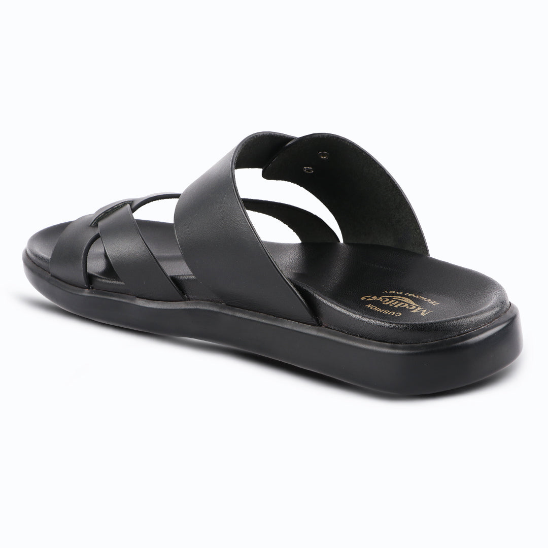 Comfy Men’s Leather Slippers with Ankle Strap