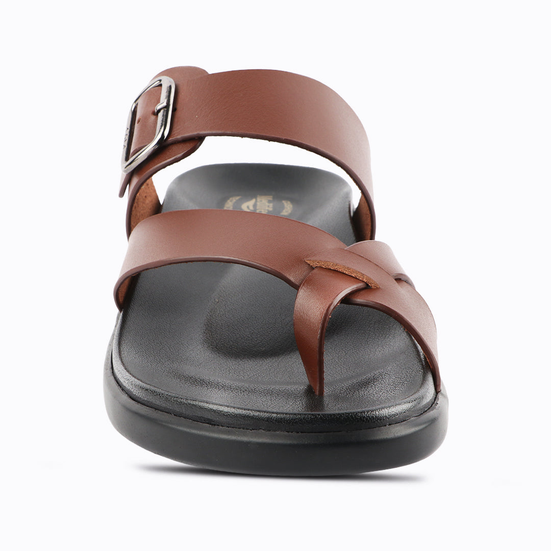 Comfy Men’s Leather Slippers with Ankle Strap