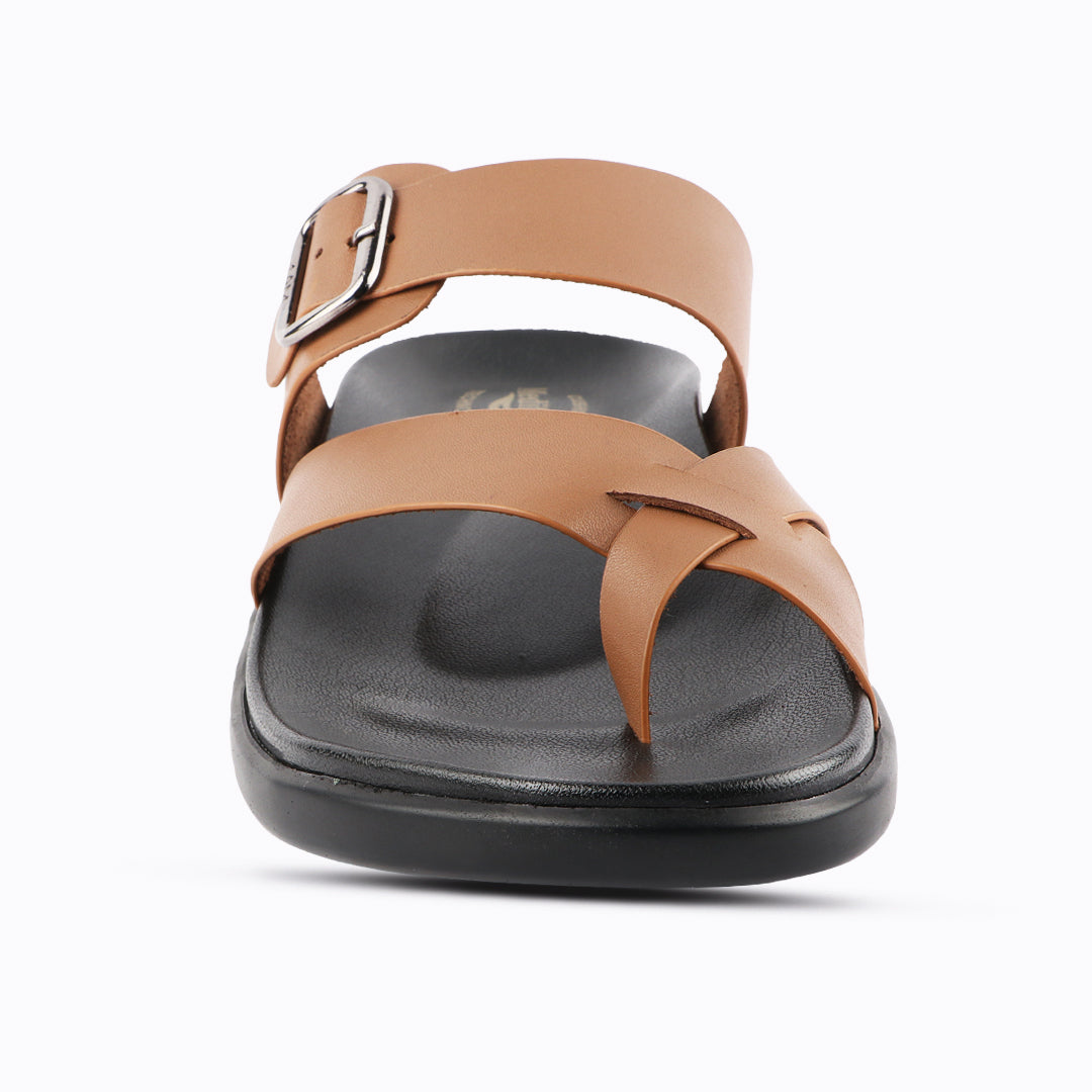 Comfy Men’s Leather Slippers with Ankle Strap